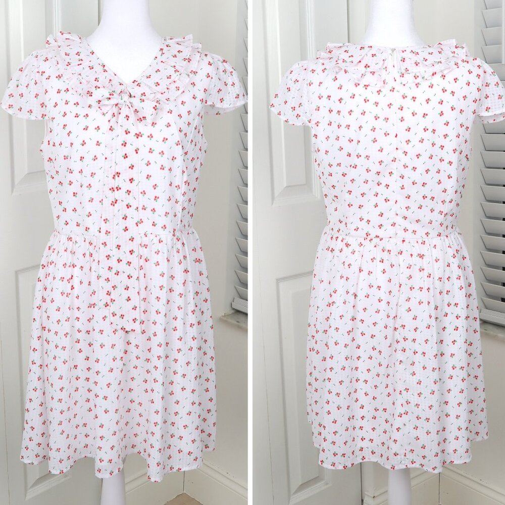 Modcloth Peter Pan Ruffle Collar White Flower Dress Lined Large